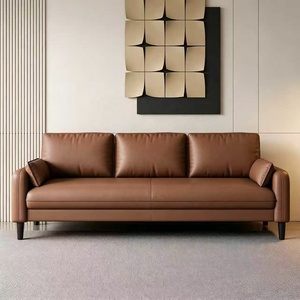 Sofá Seccional de Tela con Aspecto de Cuero Marrón, Sofá Moderno de Tres Plazas para Sala de Estar, Hotel o Apartamento - Product Image 5