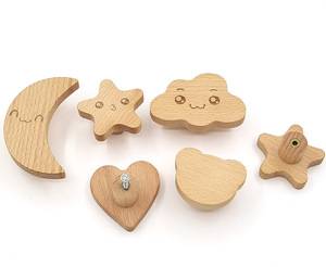 Beech <strong>Wood</strong> Star Knob Solid <strong>Wood</strong> Baby Room Drawer Handle with Laser <strong>Smile</strong> Face - Product Image 4