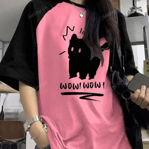 T-shirt d'été imprimé chat drôle pour femmes Patchwork à manches courtes Harajuku t-shirts sport Football maillot Y2K hauts surdimensionnés amples - Product Image 6
