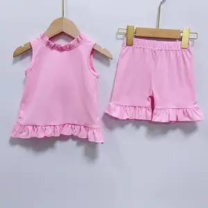 2023 New Arrivals Summer Toddler Baby Backless Outfit 95% Cotton Ruffled Girls Clothing Sets With Bow