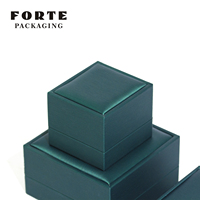 Boîte à bijoux carrée FORTE de luxe en cuir PU brossé bleu sarcelle, boîte à bagues à rabat, emballage de bijoux avec logo personnalisé