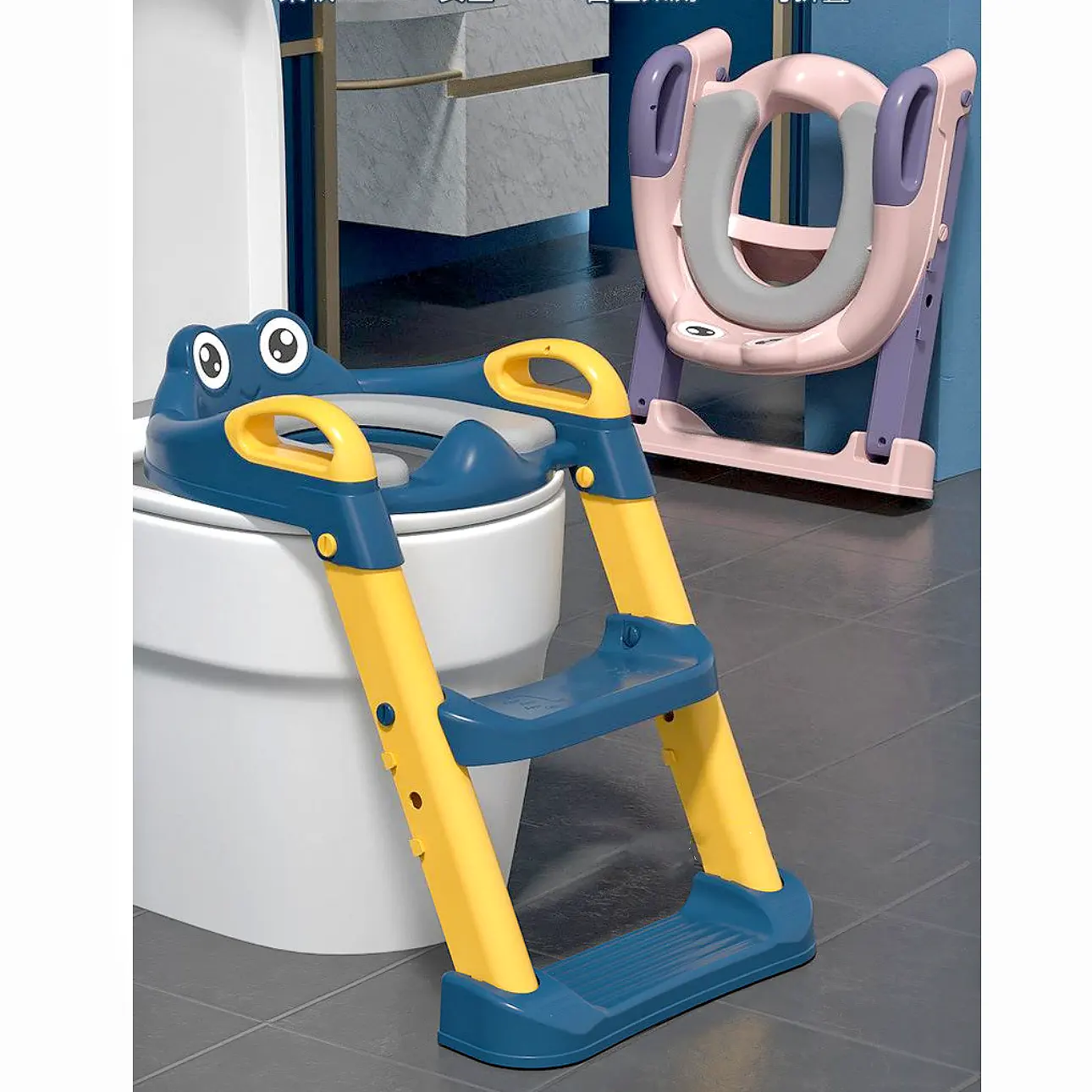 مقعد تدريب على قعادة الطفل الضفدع مع وسادات سلم سلم لتدريب الأطفال على المرحاض