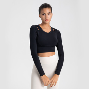 Women's Yoga Top Long Sleeve Padded Chest Scoop Neck Crop Top For High Intensity Fitness Training - Product Image 3