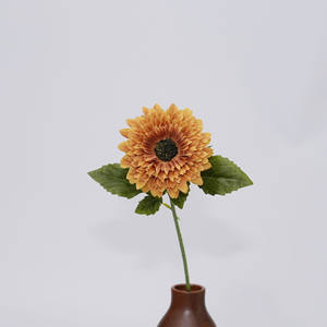 زهور عباد الشمس الاصطناعية ذات البتلات المزدوجة من الحرير بطول 63 سم، واقعية ومصنوعة يدويًا بجودة عالية، مجموعة حديثة من 5 قطع بلون أخضر زاهي - Product Image 1