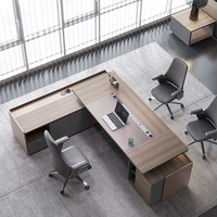 Bureau de direction en bois en forme de L - Armoire de rangement résistante à l'eau - Design minimaliste moderne - Luxe léger