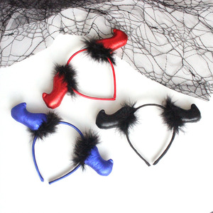 <b>Devil</b> Horn Headband Red Black Furry Costume Prop Halloween Party Wear <b>Accessory</b> - Product Image 2