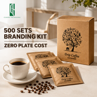 Kit de filtres à café en papier kraft personnalisés avec boîte, ensemble de sachets écologiques pour torréfacteurs spécialisés, style illustration linéaire