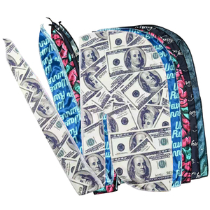 Durags personnalisés en gros avec logo, imprimés double face, pour hommes, en satin de soie, velours, polyester, motif dessin animé, designer, pour hommes - Product Image 1