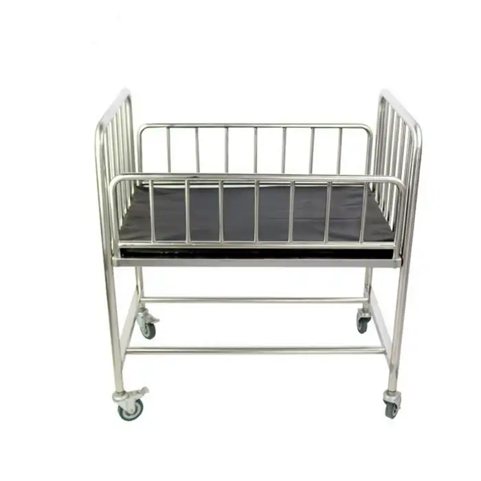EU-0233 yüksek kaliteli tıbbi paslanmaz çelik yeni doğan bebek yatağı bebek tekerlekli çıkarılabilir yatak ped ile hastane bebek beşik