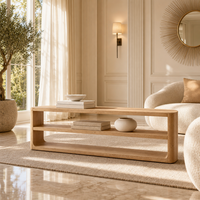 Table basse console en bois massif, pratique, moderne, luxueuse, raffinée et minimaliste, pour salon ou entrée.
