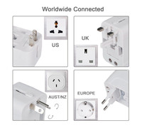 Adaptateur secteur interchangeable HHT202 avec 2 chargeurs USB de type avec prise