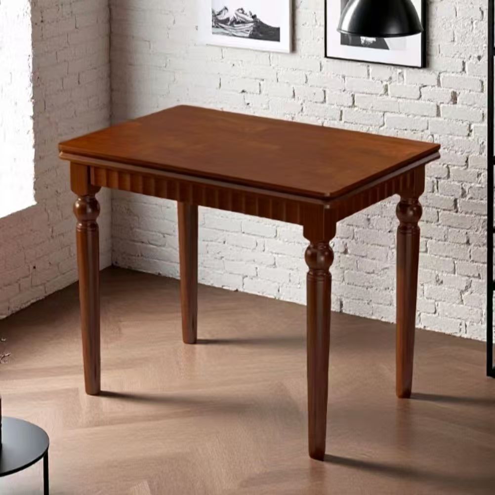 French-style solid wood folding table, walnut color