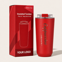 Mug Perjalanan OEM Merah Stainless Steel dengan Tutup Lipat 500ml Botol Termos untuk Wanita Mug Custom Ukuran Kecil Botellas De Agua Tumbler