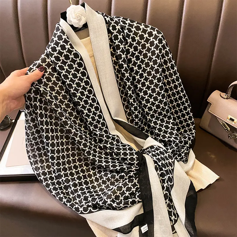 Autumn winter black and white pattern cotton printed shawls Korea style fashion designer orange horse printed cotton scarf