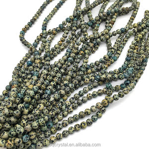 Vente en gros de pierre naturelle dalmatine jaspe, perles de cristal de jaspe dalmatien rondes à pois noirs pour la fabrication de bijoux - Product Image 5