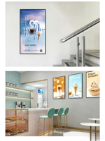 Cadre lumineux LED rectangulaire suspendu en aluminium pour affiches publicitaires, 5000 lumens, anti-poussière, pour restaurant