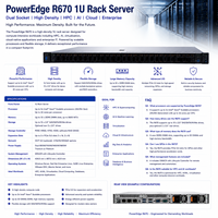Servidor en Rack Dell PowerEdge R670 1U, Doble Socket, Alta Densidad, HPC, Supercomputación, Virtualización, Nodo, IA, Nube, Servidor Empresarial