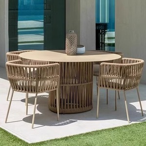 Mesa de Exterior Resistente Tejida con Cuerda y Sillas - Crea <span class=keywords><strong>un</strong></span> Ángulo de Comedor Atractivo <span class=keywords><strong>al</strong></span> Aire Libre en el <span class=keywords><strong>Patio</strong></span> Trasero o en el <span class=keywords><strong>Patio</strong></span> - Product Image 2