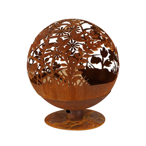 Brasero Esférico de Acero Corten para Exteriores, Estilo Rústico, Ecológico, con Acabado Oxidado - Product Image 1