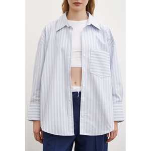 Camisa de Popelina con un Bolsillo, Azul, Blusa Casual con Botones para Mujer, Uso Diario - Product Image 5