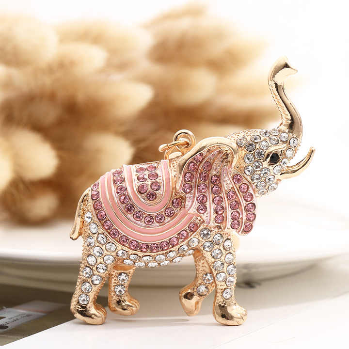 Cute Crystal Rhinestone Big Ears Rose Gold Elephant Keychain display picture 2