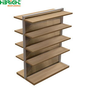 Wood Grain Retail Supermarket <b>Shelves</b> Gondola <b>Rack</b> Metal Free Standing Store Display Shelving for Grocery Store - Product Image 4