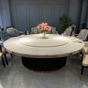 Table et chaises de salle à manger privée d'hôtel, plateau en marbre, table rotative électrique pour 10 personnes, table à fondue, design chinois moderne - Product Image 3