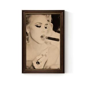 Rétro Bar Décoration Murale <span class=keywords><strong>Sexy</strong></span> Femme Fumer Toile Cigare Lounge Art Man Cave Style Américain - Product Image 3
