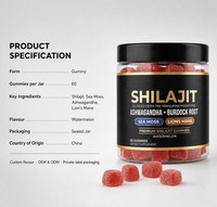 Vente en gros de 60 gommes de Shilajit avec extrait d'Ashwagandha, qualité supérieure, booster de minéraux traces pour adultes
