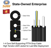 Cable de Fibra Óptica FTTH GJYXCH de 1/2/4/12 Núcleos |   Cable de Fibra Óptica Autoportante |   LSZH |   Certificado CPR, Fabricado en Vietnam
