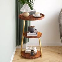 Table d'appoint ronde à trois niveaux pieds en métal doré Table d'extrémité supérieure en bois pour salon canapé de chevet Table d'appoint avec étagère de rangement