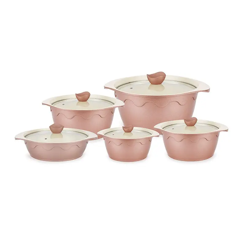 Высокое качество литой алюминиевый керамический антипригарной набор посуды, цвет розовый с Индукционным дном