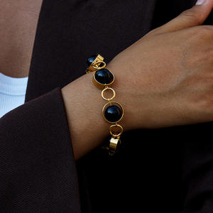 Bracelet jonc de mode pour femme en acier inoxydable et verre, bijoux fins - Product Image 1