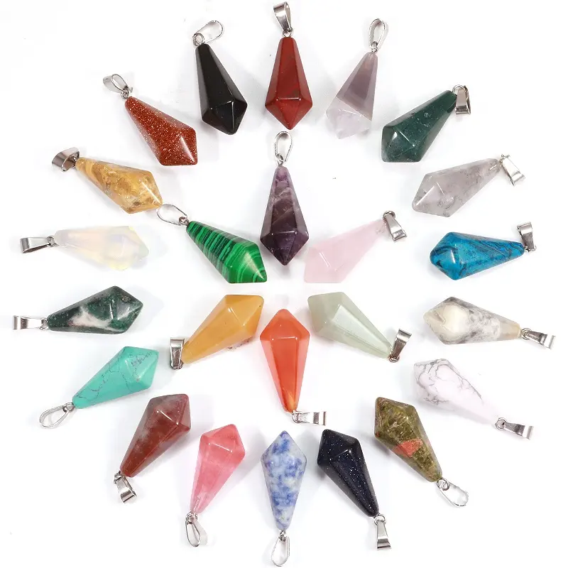 Breloques en cristal naturel Chakra hexagonale pyramide pierre pendule pendentifs pour la fabrication de bijoux, vente en gros