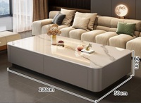 Ensemble de Meubles Modernes en Bois Simple de Luxe, Meuble TV Portable, Table Basse en Ardoise Claire pour Salon Maison et Petits Appartements