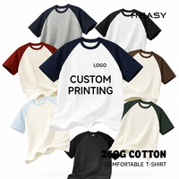T-shirt unisexe à col tombant en coton 100% 260 g/m², design color block, impression de logo personnalisée à bas prix, streetwear