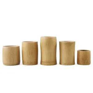 4pcs Set Japanese Sake Cup Natural Teacups Chinese Bamboo Wooden Water Mug for Tea Wine Coffee Handmade Antique Carved Technique