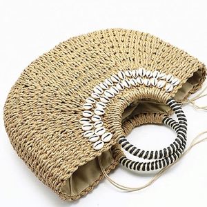 Bolso de mano de playa de papel para mujer, estilo cesta, con asa de anillo y decoración de conchas, tendencia de verano, venta al por mayor - Product Image 4