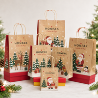 Sacs cadeaux en papier de Noël personnalisés avec poignée, logo imprimé, sacs de shopping pour les fêtes, emballage de vente au détail pour les marques HONPAK