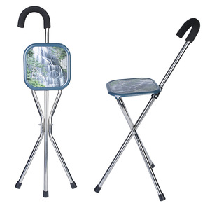 Cleye Stainless Steel <b>Folding</b> Cane <b>Stool</b> With Seat For Elderly Outdoor Use - Product Image 1