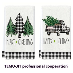 Toalla de té con estampado de cuadros navideños, diseño de árbol de camión para cocina, toalla de mano para limpiar platos - Product Image 3