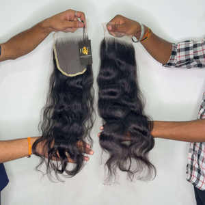 Ligne de cheveux naturelle 13x6 13x4 fermeture frontale en dentelle avec des faisceaux de cheveux bouclés bruts, faisceau de cheveux humains vierges de temple - Product Image 2