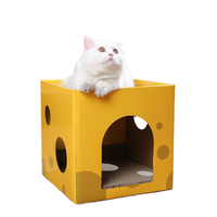 Mignonne maison pour chat en carton ondulé en forme de fromage, nid fermé pour animaux de compagnie avec entrées arquées pour chatons