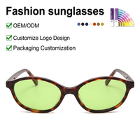 Lunettes de soleil œil de chat ovales vintage pour femmes, monture écaille de tortue, verres polarisés vert clair, protection UV, mode, luxe, designer