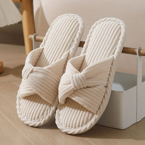 <span class=keywords><strong>Pantofole</strong></span> da donna alla moda 2026 con nodo incrociato e punta aperta, supporto OEM ODM, all'ingrosso, morbide e comode, per interni, casa e camera da letto - Product Image 2