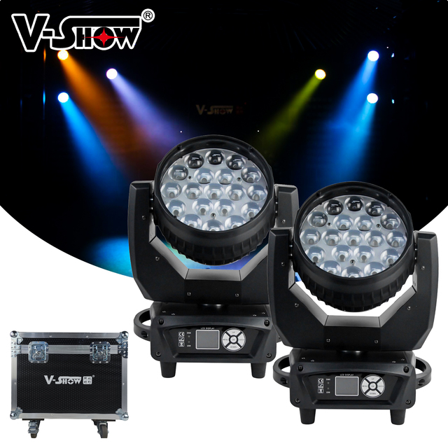 VSHOW AURA1915  2pcs with Flight case Led Zoom Stage Light 19Pcs 15w LED Mac Aura Led Wash Moving Head Light