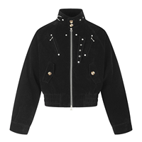 Blouson Bomber Homme en Velours Clouté avec Logo Personnalisé OEM ODM, Coupe Courte, Fermeture Éclair, Col Montant, Style Streetwear Punk Rock, Vente en Gros
