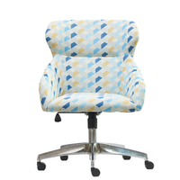 Fauteuil pivotant réglable en tissu avec structure en bois massif, motif géométrique, base chromée à 5 branches, roulettes, design moderne, chaise d'hôtel