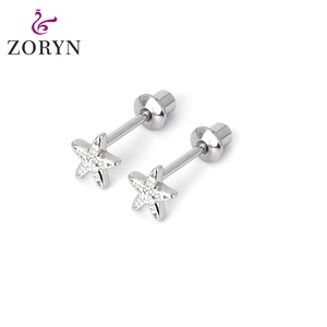 Zoryn 316L Stainless Steel <b>Silver</b> Plated Screw Back <b>Stud</b> Earrings Paved Starfish Hypoallergenic Durable Nautical Cartilage <b>Studs</b> - Product Image 1