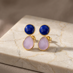 ต่างหูแบบติดหูทำมือชุบทองคำสีกุหลาบพร้อมพลอยแคลเซโดนีสีน้ำเงิน/สีม่วงลาเวนเดอร์ สไตล์ชาติพันธุ์ สำหรับทุกเพศ เหมาะสำหรับเป็นของขวัญวันครบรอบ - Product Image 3